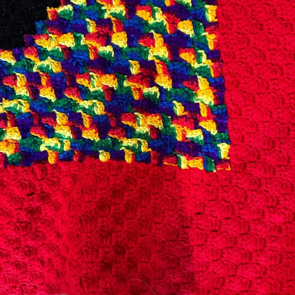 Handmade Crochet Digger Tractor Blanket Red Yellow Construction Throw 55x55